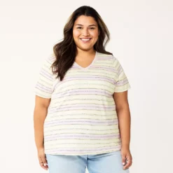 Petite Plus Size Sonoma Goods For Life® Everyday V-Neck Tee -Outlet Clothiza Store 5581510 Purple Dot Stripe