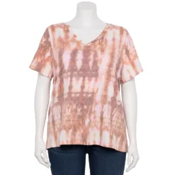 Petite Plus Size Sonoma Goods For Life® Everyday V-Neck Tee -Outlet Clothiza Store 5581510 Purple Peach Tie Dye