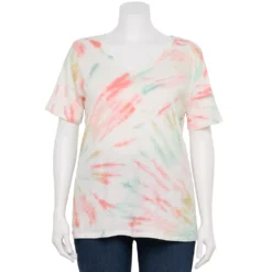 Petite Plus Size Sonoma Goods For Life® Everyday V-Neck Tee -Outlet Clothiza Store 5581510 Red White Blue Tie Dye