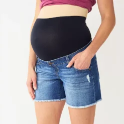 Maternity Sonoma Goods For Life® Inset Over-The-Belly Frayed Jean Shorts -Outlet Clothiza Store 5583214 ALT2