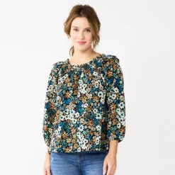 Women's Sonoma Goods For Life® Ruffle Shoulder Peasant Top -Outlet Clothiza Store 5584039 Blue Black Floral