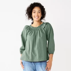 Women's Sonoma Goods For Life® Ruffle Shoulder Peasant Top -Outlet Clothiza Store 5584039 Green Gray Blue