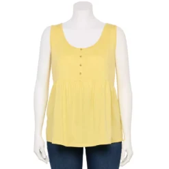 Plus Size Sonoma Goods For Life Button Front Utility Tank -Outlet Clothiza Store 5584138 Light Yellow