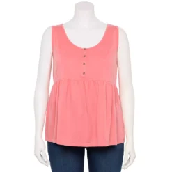 Plus Size Sonoma Goods For Life Button Front Utility Tank -Outlet Clothiza Store 5584138 Melon Pink