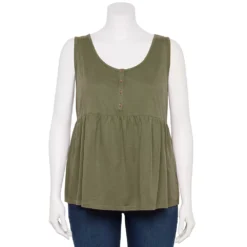 Plus Size Sonoma Goods For Life Button Front Utility Tank -Outlet Clothiza Store 5584138 Olive