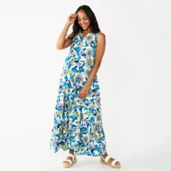 Petite Sonoma Goods For Life® Tiered Maxi Dress -Outlet Clothiza Store 5584155 Blue Floral