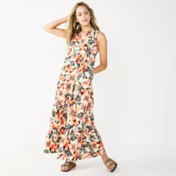 Petite Sonoma Goods For Life® Tiered Maxi Dress -Outlet Clothiza Store 5584155 Pink Floral