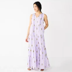 Petite Sonoma Goods For Life® Tiered Maxi Dress -Outlet Clothiza Store 5584155 Purple Ikat Stripe