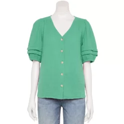 Women's Sonoma Goods For Life® Pleated Elbow-Sleeve Blouse -Outlet Clothiza Store 5584778 Teal