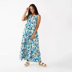 Women's Sonoma Goods For Life® Tiered Maxi Dress -Outlet Clothiza Store 5584784 Blue Floral