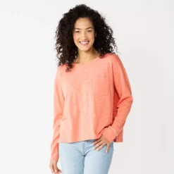 Women's Sonoma Goods For Life® Long Sleeve Pocket Tee -Outlet Clothiza Store 5585375 Coral Pink