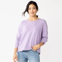 Women's Sonoma Goods For Life® Long Sleeve Pocket Tee -Outlet Clothiza Store 5585375 Light Purple