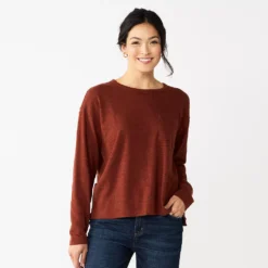 Women's Sonoma Goods For Life® Long Sleeve Pocket Tee -Outlet Clothiza Store 5585375 Plum Wine
