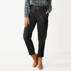 Women's Sonoma Goods For Life® Mid-Rise Straight-Leg Paperbag Pants -Outlet Clothiza Store 5587701 Black