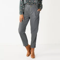 Women's Sonoma Goods For Life® Mid-Rise Straight-Leg Paperbag Pants -Outlet Clothiza Store 5587701 Grey