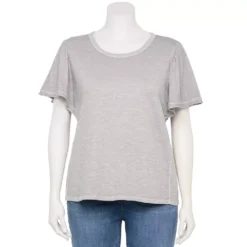 Plus Size Sonoma Goods For Life Seamed Flutter Sleeve Top -Outlet Clothiza Store 5588211 Washed Gray