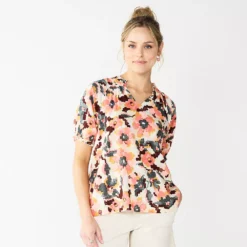Women's Sonoma Goods For Life® Puff Sleeve Top -Outlet Clothiza Store 5588976 Peach Pink Floral