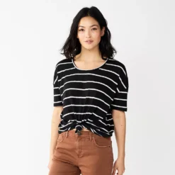 Women's Sonoma Goods For Life® Relaxed Scoopneck Tee -Outlet Clothiza Store 5596588 Black Cream Stripe