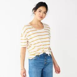 Women's Sonoma Goods For Life® Relaxed Scoopneck Tee -Outlet Clothiza Store 5596588 Cream Brown Stripe