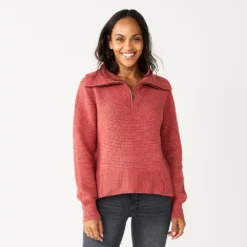 Women's Sonoma Goods For Life® Cozy Quarter-Zip Sweater -Outlet Clothiza Store 5597622 Mauve