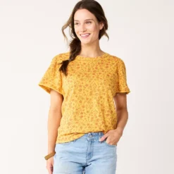 Women's Sonoma Goods For Life® Seamed Flutter Sleeve Top -Outlet Clothiza Store 5611922 Gold Red Floral