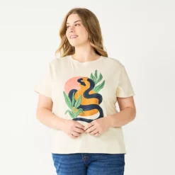 Plus Size Sonoma Goods For Life® Relaxed Graphic Tee -Outlet Clothiza Store 5611932 Ivory Snake