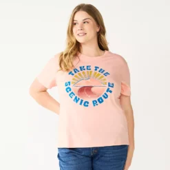 Plus Size Sonoma Goods For Life® Relaxed Graphic Tee -Outlet Clothiza Store 5611932 Pink Scenic Route