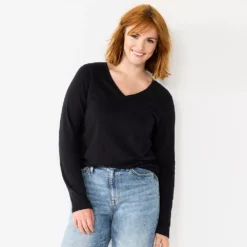 Women's Sonoma Goods For Life® Everyday V-Neck Long Sleeve Tee -Outlet Clothiza Store 5625801 Black