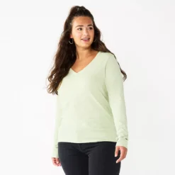 Women's Sonoma Goods For Life® Everyday V-Neck Long Sleeve Tee -Outlet Clothiza Store 5625801 Mint Green