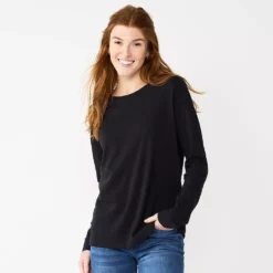 Women's Sonoma Goods For Life® Everyday Crewneck Long Sleeve Tee -Outlet Clothiza Store 5625802 Black