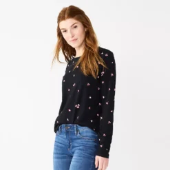 Women's Sonoma Goods For Life® Everyday Crewneck Long Sleeve Tee -Outlet Clothiza Store 5625802 Black Scatter Floral