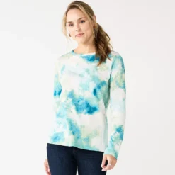 Women's Sonoma Goods For Life® Everyday Crewneck Long Sleeve Tee -Outlet Clothiza Store 5625802 Blue Tie Dye