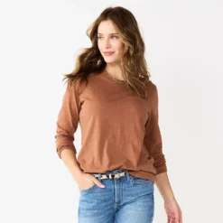 Women's Sonoma Goods For Life® Everyday Crewneck Long Sleeve Tee -Outlet Clothiza Store 5625802 Brown