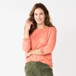 Women's Sonoma Goods For Life® Everyday Crewneck Long Sleeve Tee -Outlet Clothiza Store 5625802 Coral