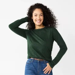 Women's Sonoma Goods For Life® Everyday Crewneck Long Sleeve Tee -Outlet Clothiza Store 5625802 Dark Green Shine