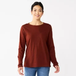 Women's Sonoma Goods For Life® Everyday Crewneck Long Sleeve Tee -Outlet Clothiza Store 5625802 Deep Wine