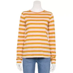 Women's Sonoma Goods For Life® Everyday Crewneck Long Sleeve Tee -Outlet Clothiza Store 5625802 Gold Stripe