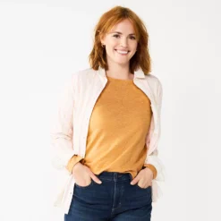 Women's Sonoma Goods For Life® Everyday Crewneck Long Sleeve Tee -Outlet Clothiza Store 5625802 Gold Texture