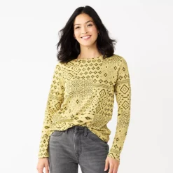 Women's Sonoma Goods For Life® Everyday Crewneck Long Sleeve Tee -Outlet Clothiza Store 5625802 Green Patchwork