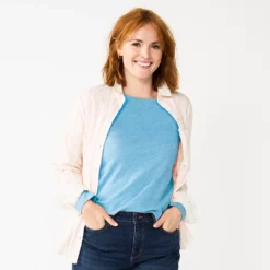 Women's Sonoma Goods For Life® Everyday Crewneck Long Sleeve Tee -Outlet Clothiza Store 5625802 Light Blue Texture