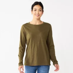Women's Sonoma Goods For Life® Everyday Crewneck Long Sleeve Tee -Outlet Clothiza Store 5625802 Olive