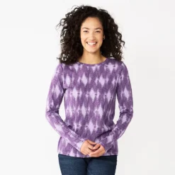 Women's Sonoma Goods For Life® Everyday Crewneck Long Sleeve Tee -Outlet Clothiza Store 5625802 Purple Diamond Print