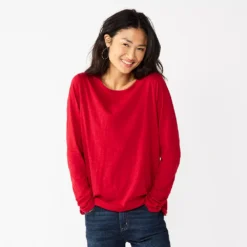 Women's Sonoma Goods For Life® Everyday Crewneck Long Sleeve Tee -Outlet Clothiza Store 5625802 Red