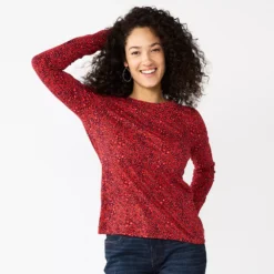 Women's Sonoma Goods For Life® Everyday Crewneck Long Sleeve Tee -Outlet Clothiza Store 5625802 Red Multi Floral