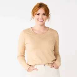 Women's Sonoma Goods For Life® Everyday Crewneck Long Sleeve Tee -Outlet Clothiza Store 5625802 Tan