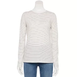 Women's Sonoma Goods For Life® Everyday Crewneck Long Sleeve Tee -Outlet Clothiza Store 5625802 White Stripe