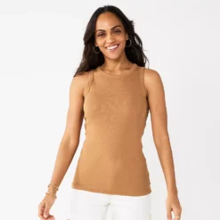 Women's Sonoma Goods For Life® Slim Fit High Neck Rib Tank -Outlet Clothiza Store 5651280 Brown