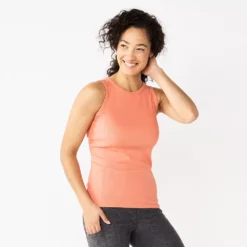 Women's Sonoma Goods For Life® Slim Fit High Neck Rib Tank -Outlet Clothiza Store 5651280 Coral