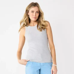 Women's Sonoma Goods For Life® Slim Fit High Neck Rib Tank -Outlet Clothiza Store 5651280 Heather Gray