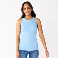 Women's Sonoma Goods For Life® Slim Fit High Neck Rib Tank -Outlet Clothiza Store 5651280 Sky Blue